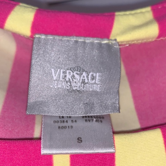 Versace Vintage 90s Asymmetrical Tiger Print MIDI Dress Pink Yellow Y2K small - Picture 5 of 10